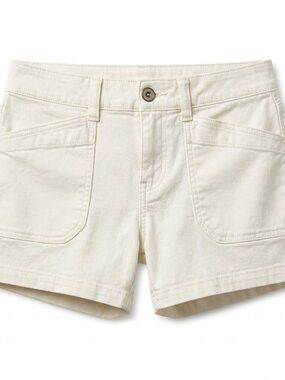 French Star Girls Shorts Size 7 Cotton Canvas Pockets Button White Solid